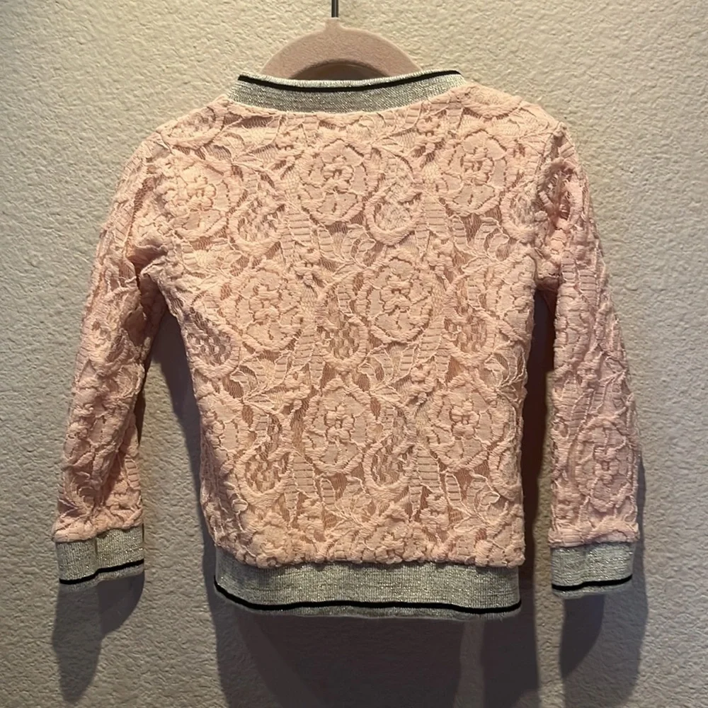 Peek Girl’s Pink Lace Gold Details Zip Up Jacket Size 12-18 Months
